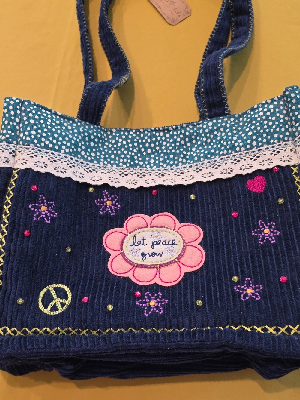 Vintage Y2K Natural Life Corduroy Denim Tote Bag NWT